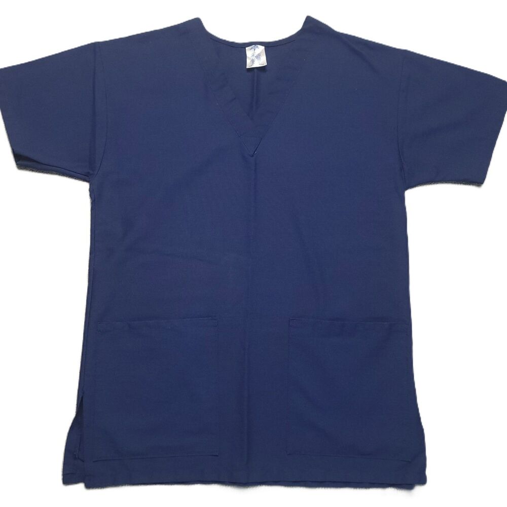 Medline Scrub Medical Top Womens XS Blue V Neck Pockets Health Care Uniform